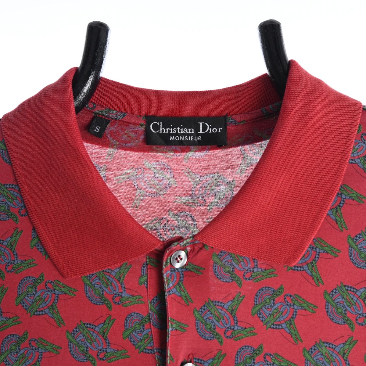 90s Christian Dior Monsieur Red Patterned Polo Top (S/M)