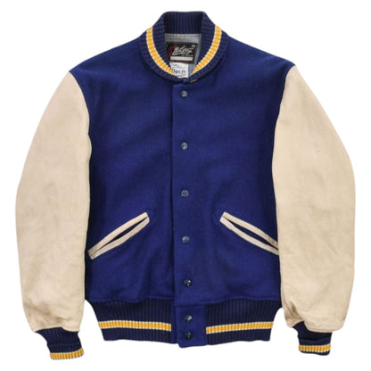 80s Navy Wool/Leather Varsity Jacket (S)