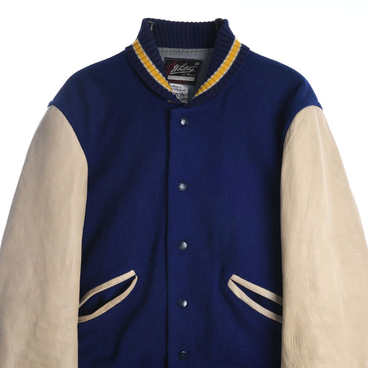 80s Navy Wool/Leather Varsity Jacket (S)