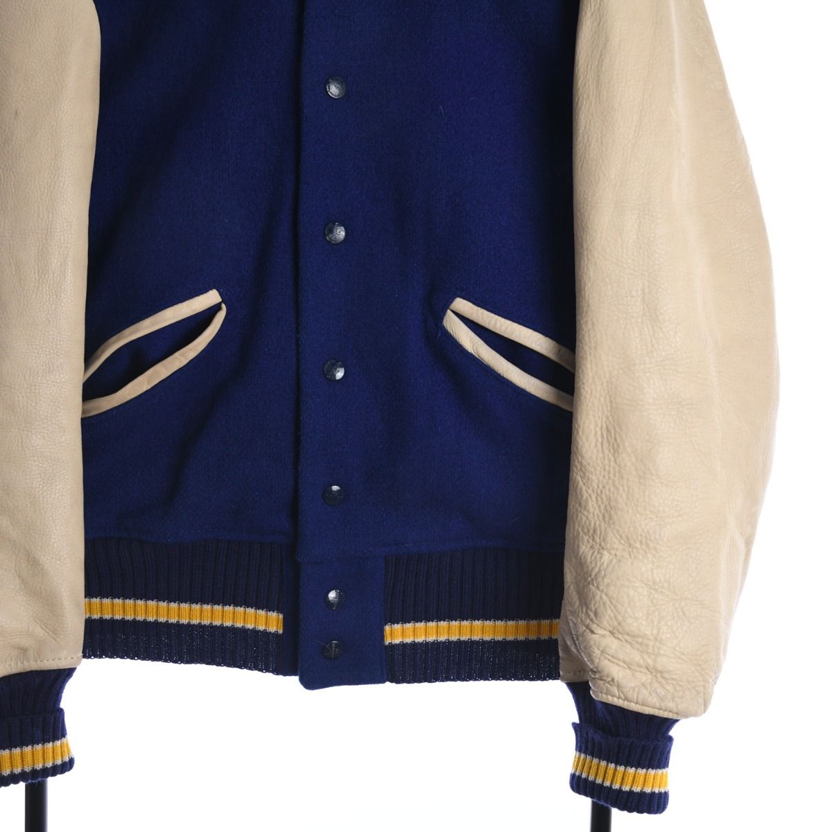 80s Navy Wool/Leather Varsity Jacket (S)