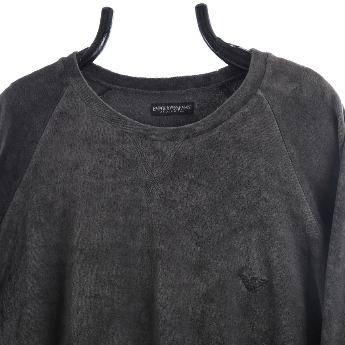 00s Armani Underwear Grey Velour Embroidered Sweatshirt (M)