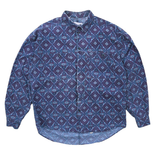 90s Benetton Blue Patterned Thick Shirt (M)