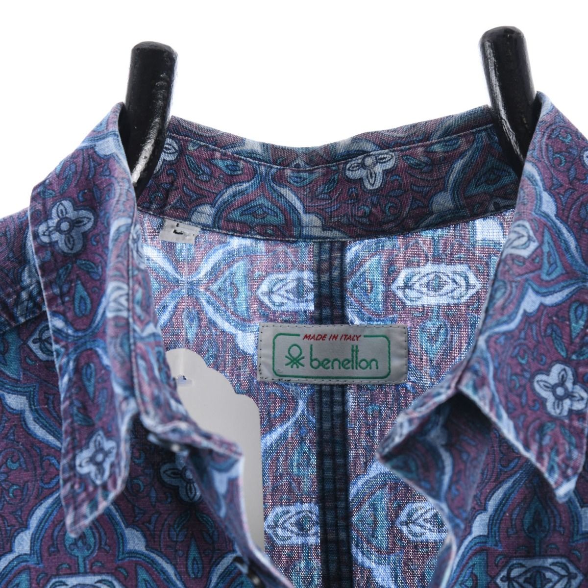 90s Benetton Blue Patterned Thick Shirt (M)