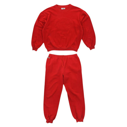 80s Lacoste Chemise Red Embroidered Cotton Tracksuit (M)