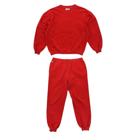 80s Lacoste Chemise Red Embroidered Cotton Tracksuit (M)