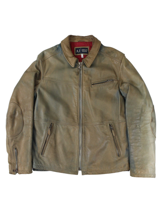00s Armani Jeans Green Leather Jacket (M)