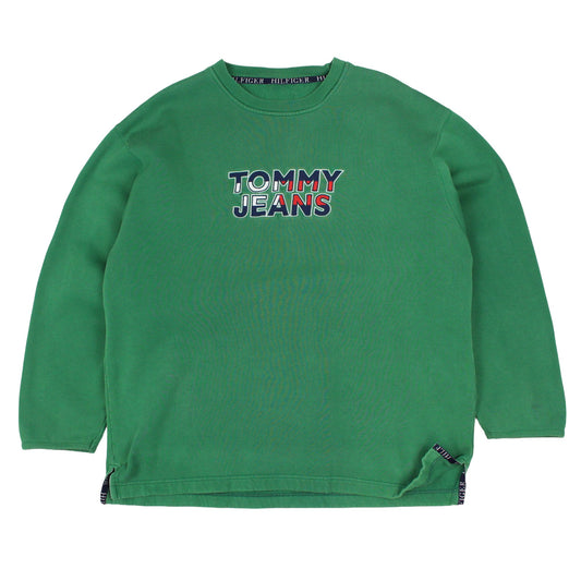 90s Tommy Jeans Green Embroidered Sweatshirt (XL)