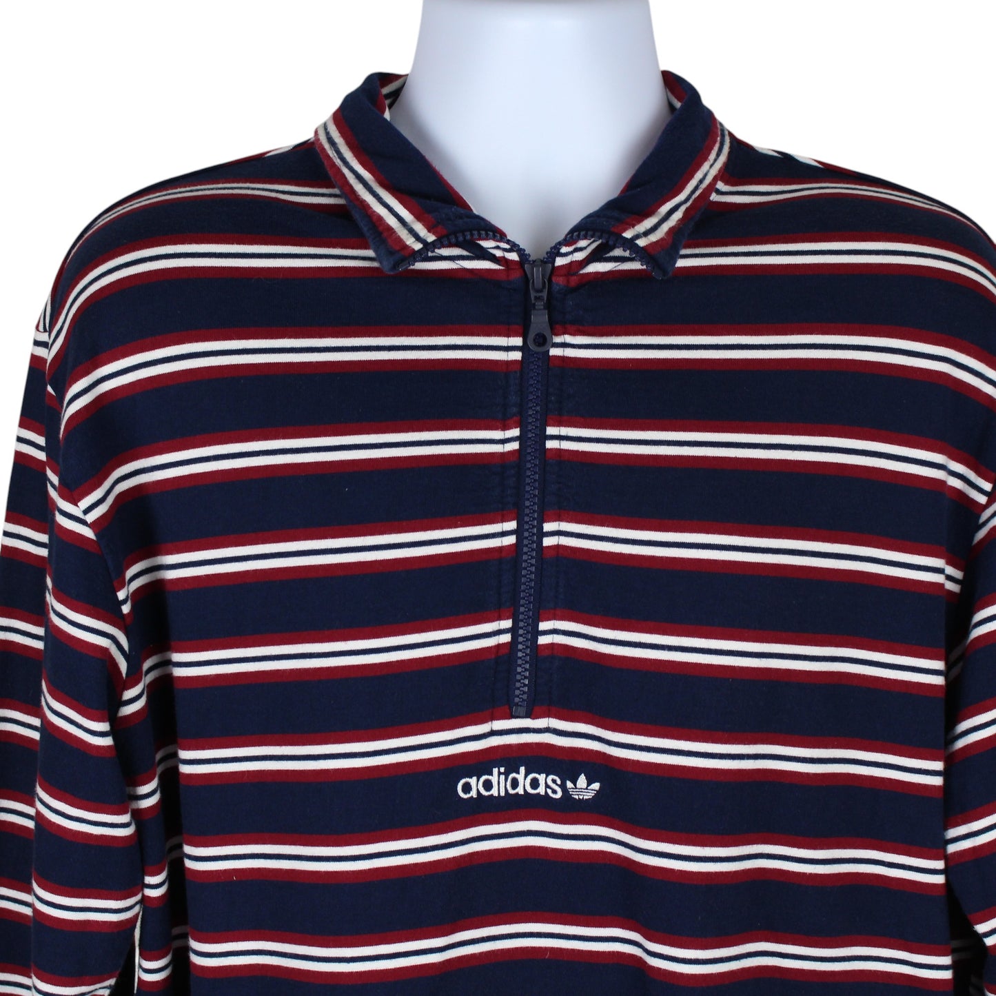 Adidas Navy Striped 1/4 Zip Sweatshirt (L)