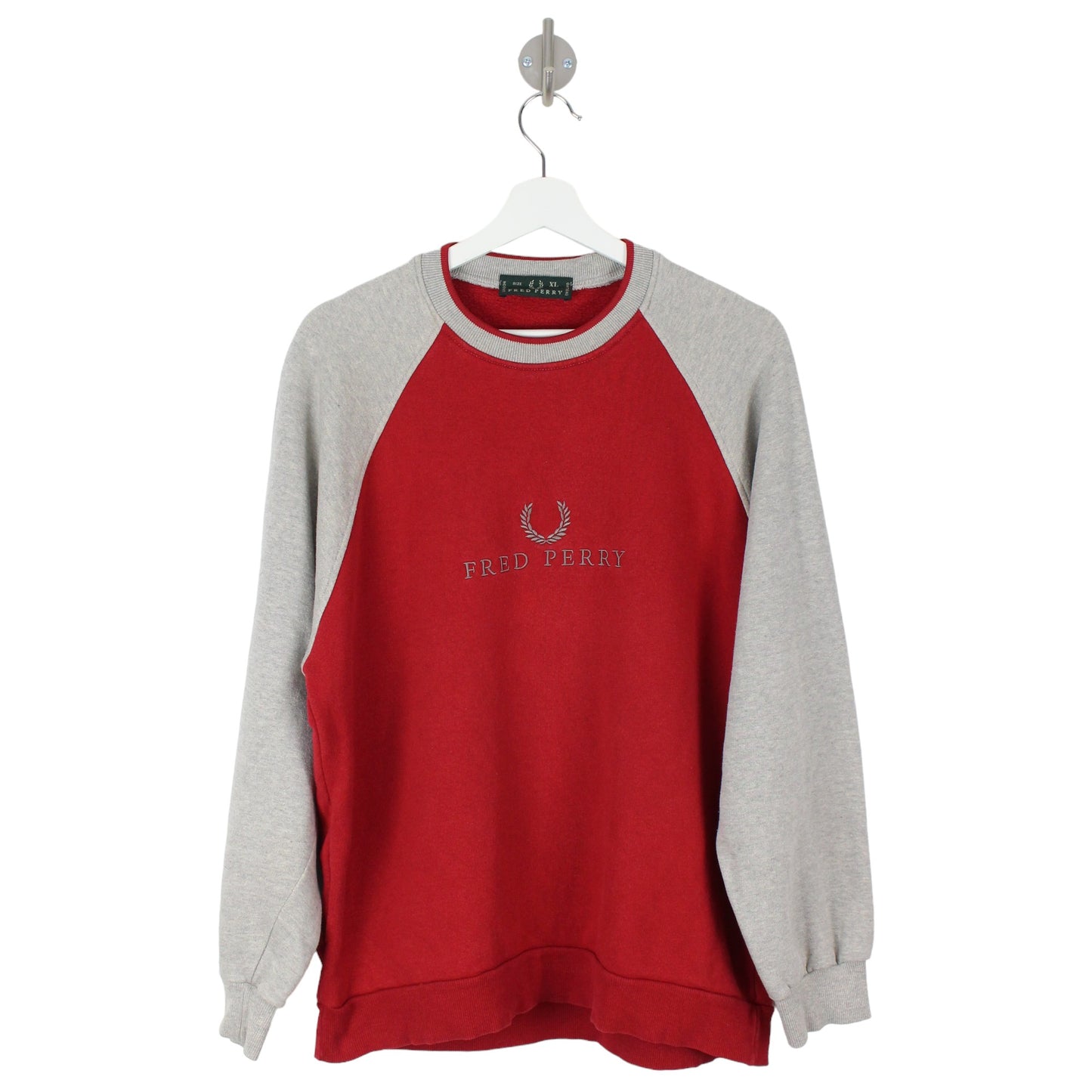 00s Fred Perry Red Embroidered Sweatshirt (S)