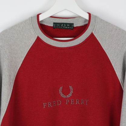 00s Fred Perry Red Embroidered Sweatshirt (S)