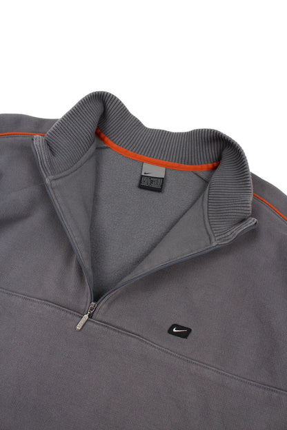 00s Nike Grey Embroidered Heavy 1/4 Zip Sweatshirt (L)