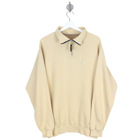 00s Champion Cream Embroidered 1/4 Zip Sweatshirt (L)