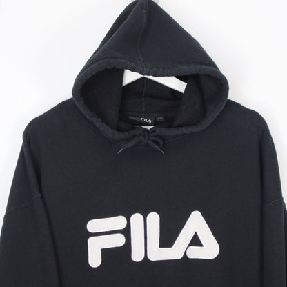 00s Fila Black Embroidered Hoodie (XL)