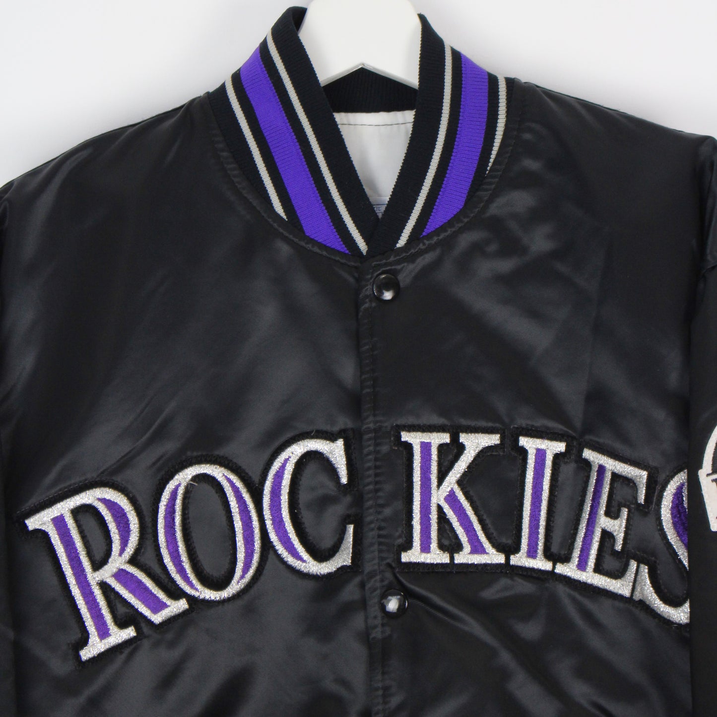 90s Colorado Rockies Starter Black Varsity Jacket (L)