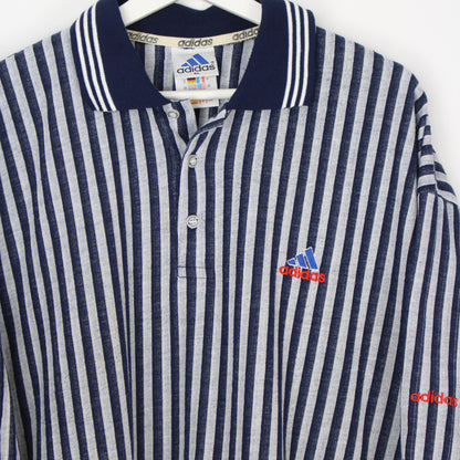 90s Adidas Navy Striped Polo Top (XL)