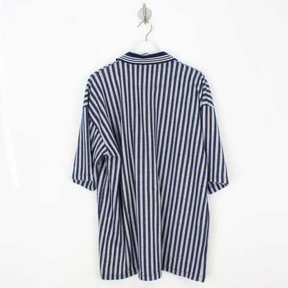 90s Adidas Navy Striped Polo Top (XL)