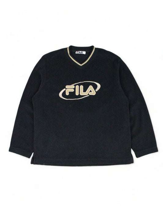 90s Fila Black Embroidered Fleece Sweatshirt (XL)