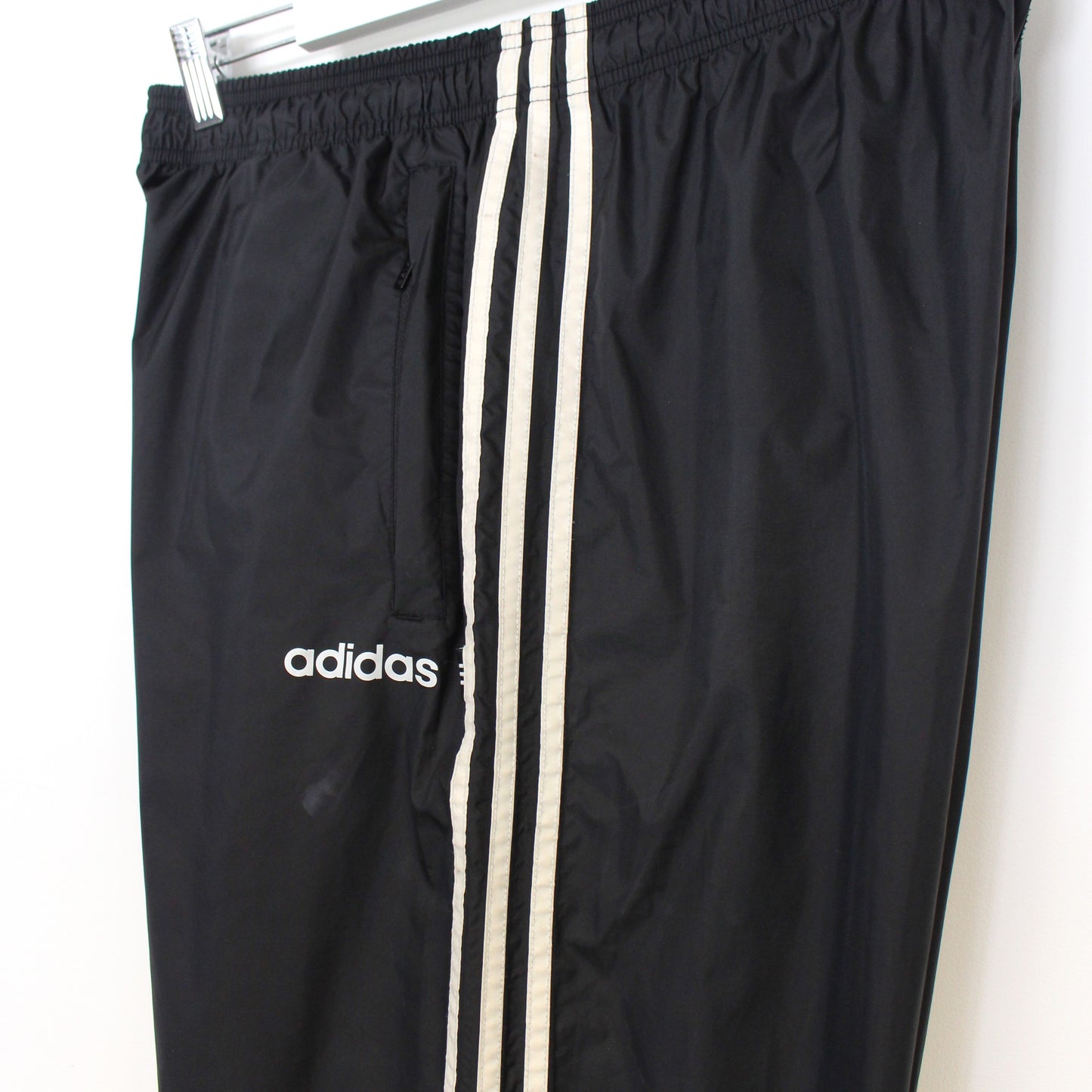 90s Adidas Black Shell Tracksuit Bottoms (L)