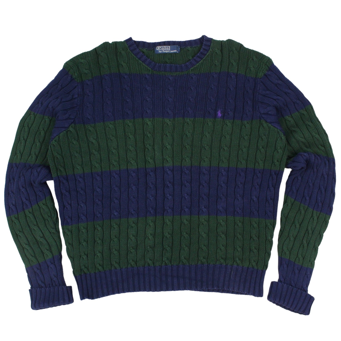 Polo Ralph Lauren Navy/Green Heavy Cable Knitted Jumper (XL)