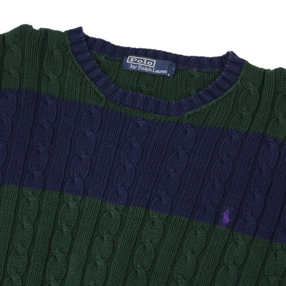 Polo Ralph Lauren Navy/Green Heavy Cable Knitted Jumper (XL)