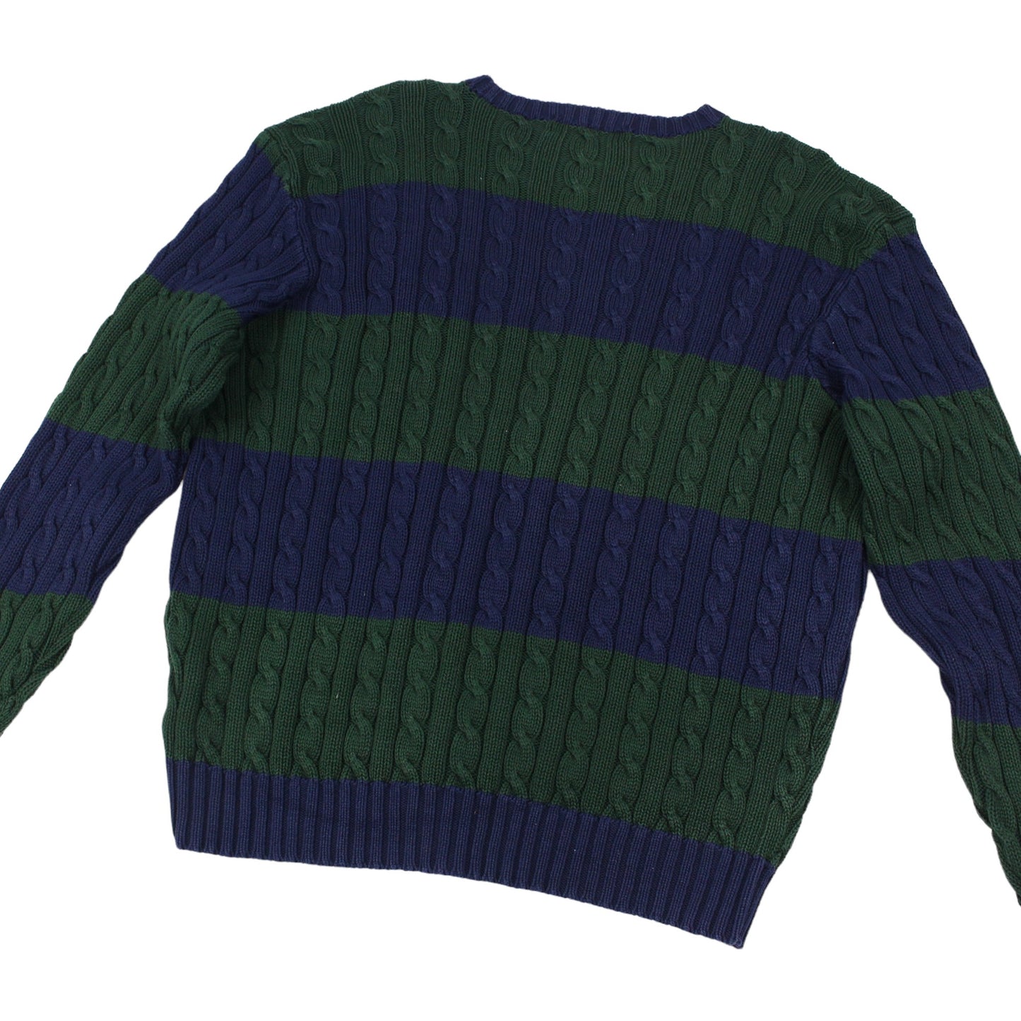 Polo Ralph Lauren Navy/Green Heavy Cable Knitted Jumper (XL)