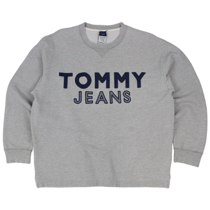 00s Tommy Jeans Grey Embroidered Sweatshirt (L)