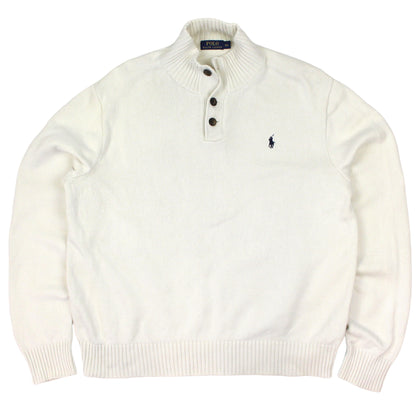 Polo Ralph Lauren Cream Knitted 1/4 Button Jumper (XL)