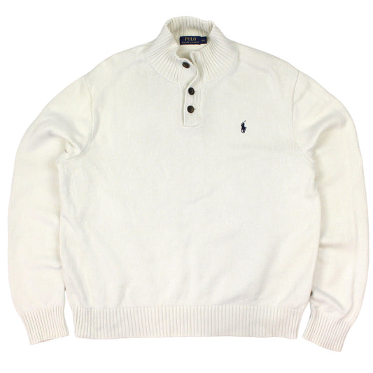 Polo Ralph Lauren Cream Knitted 1/4 Button Jumper (XL)