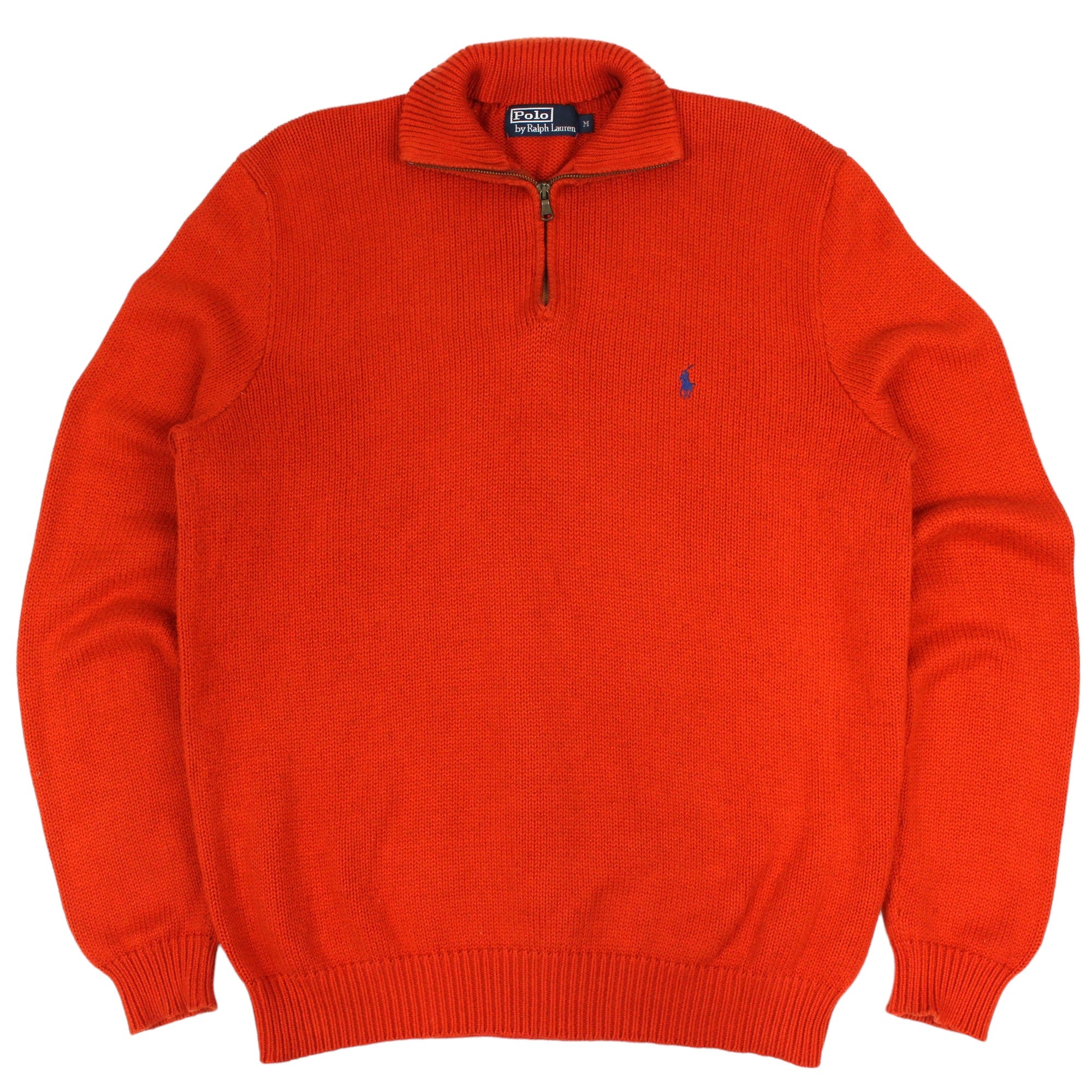 00s Polo Ralph Lauren Orange Heavy Knitted 1 4 Zip Jumper M Cross Vintage