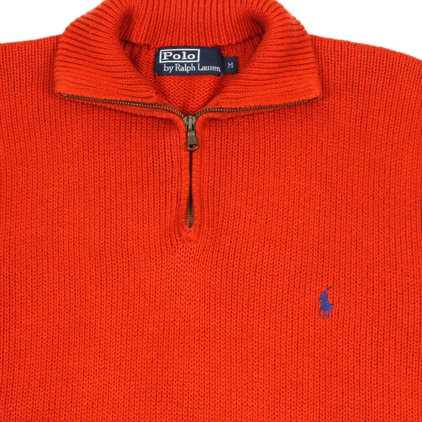 00s Polo Ralph Lauren Orange Heavy Knitted 1/4 Zip Jumper (M)