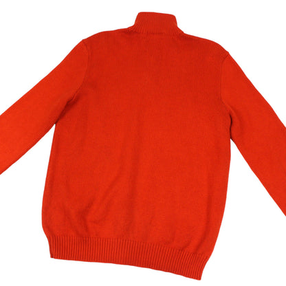 00s Polo Ralph Lauren Orange Heavy Knitted 1/4 Zip Jumper (M)