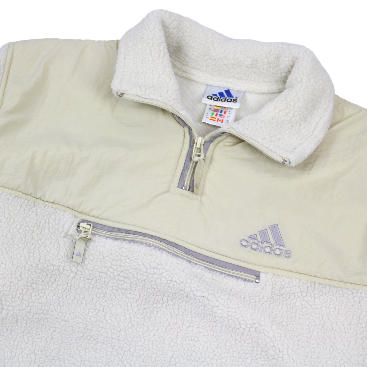 90s Adidas Cream Sherpa Fleece 1/4 Zip (XXL)