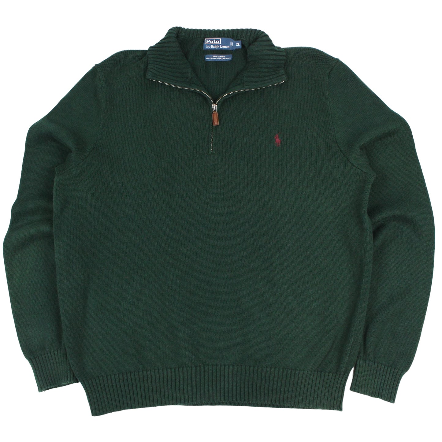 00s Polo Ralph Lauren Green Heavy Knitted 1/4 Zip Jumper (XL)