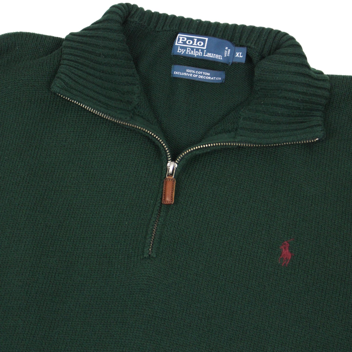 00s Polo Ralph Lauren Green Heavy Knitted 1/4 Zip Jumper (XL)