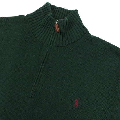 00s Polo Ralph Lauren Green Heavy Knitted 1/4 Zip Jumper (XL)