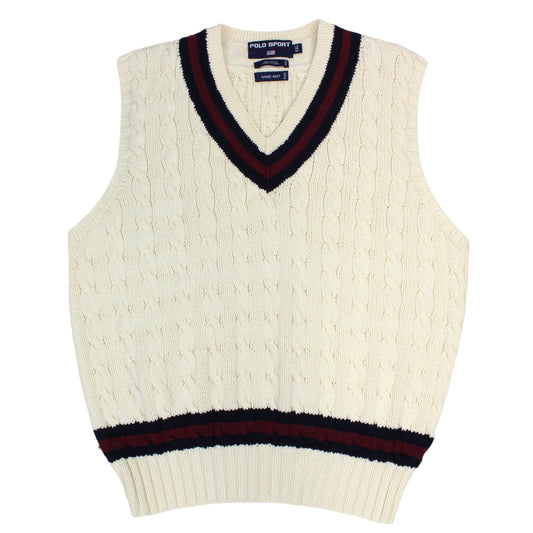 90s Polo Sport Hand Knitted Heavy Cream Sweater Vest (XL)