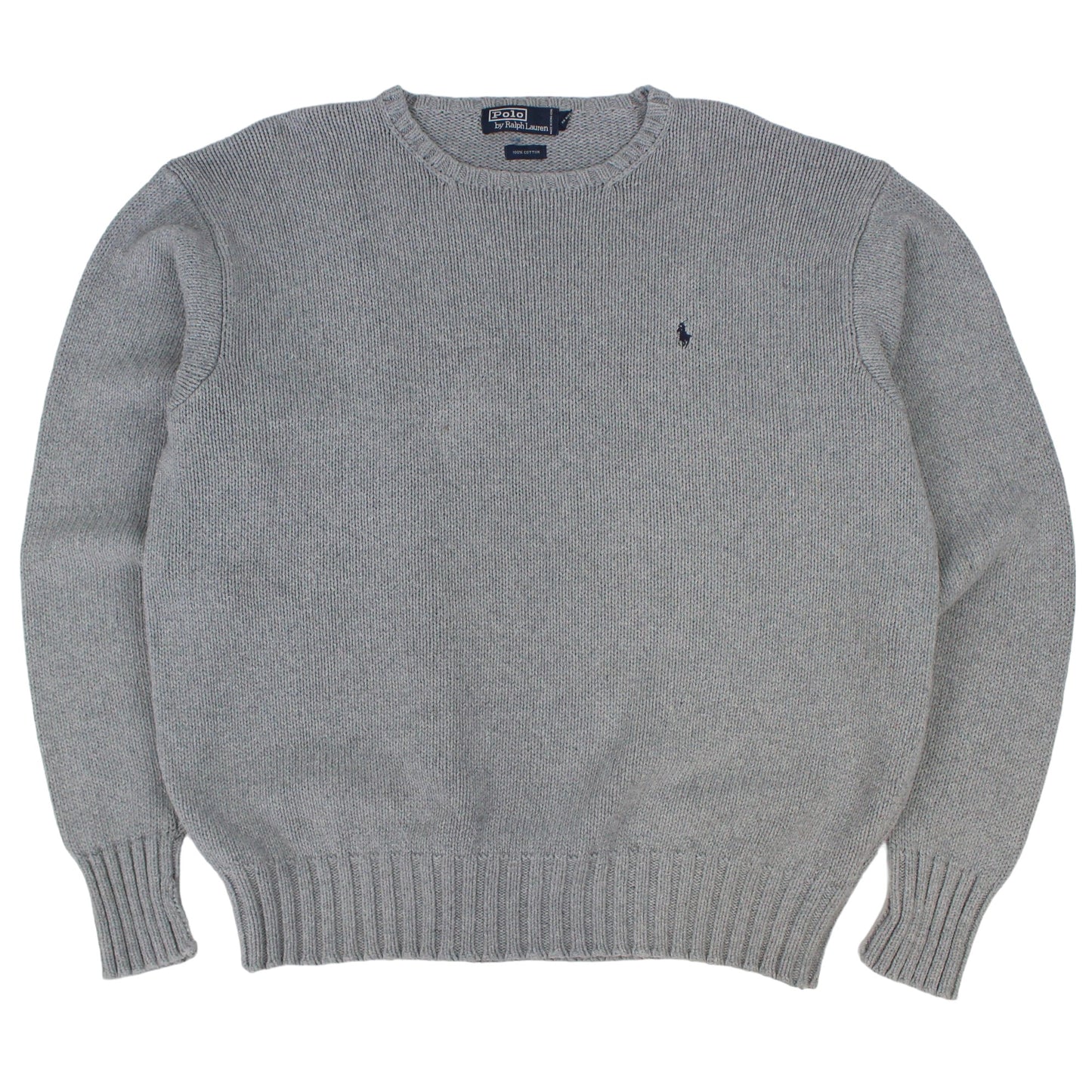 00s Polo Ralph Lauren Grey Heavy Knit Jumper (XL)