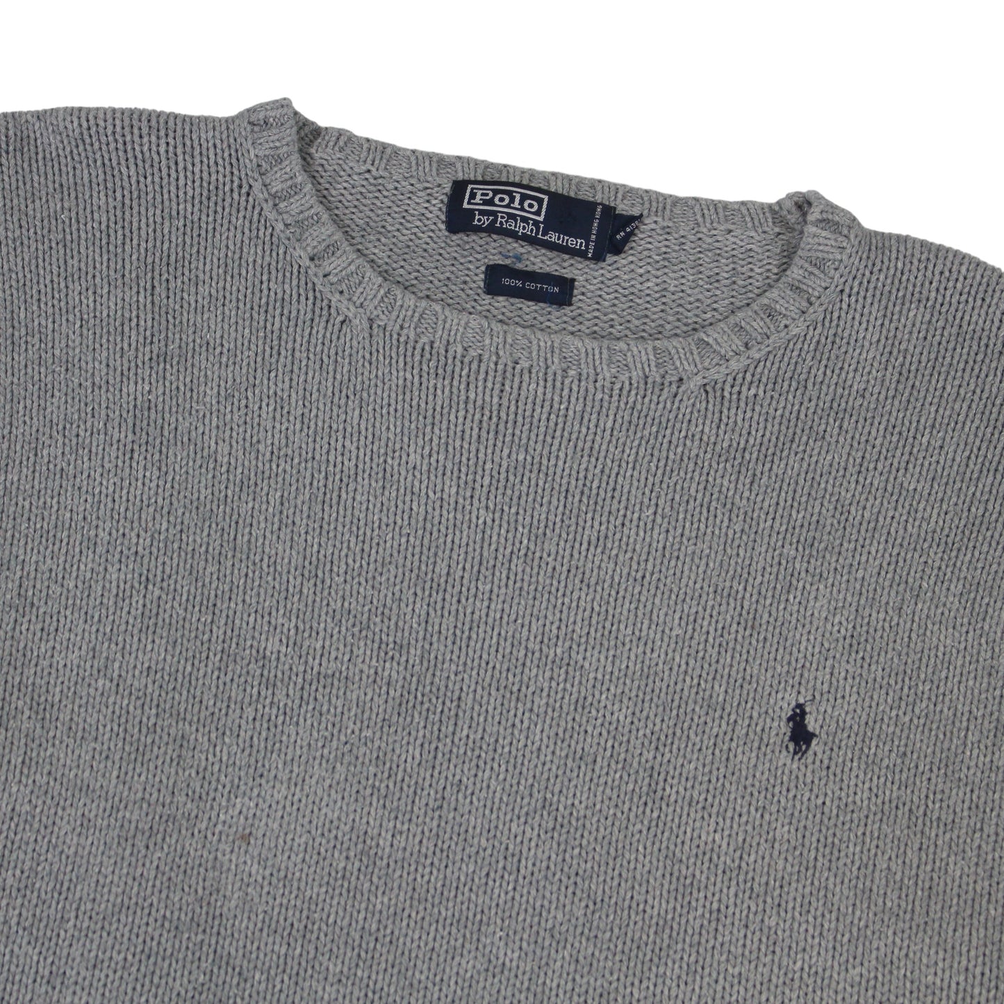 00s Polo Ralph Lauren Grey Heavy Knit Jumper (XL)