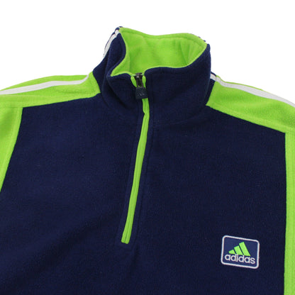 90s Adidas Navy/Green 1/4 Zip Fleece (XXL)