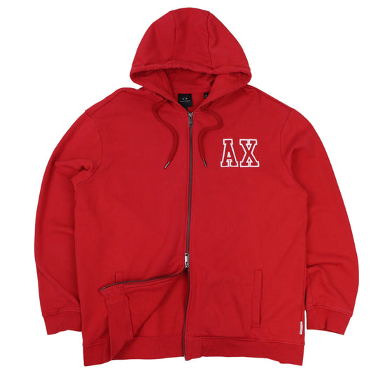 Armani Exchange Red Embroidered Full Zip Hoodie (XL)