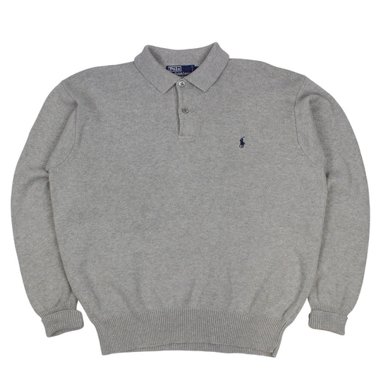 00s Polo Ralph Lauren Grey Heavy Knit Jumper (M)