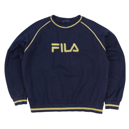 00s Fila Navy/Gold Embroidered Sweatshirt (Womens XL)