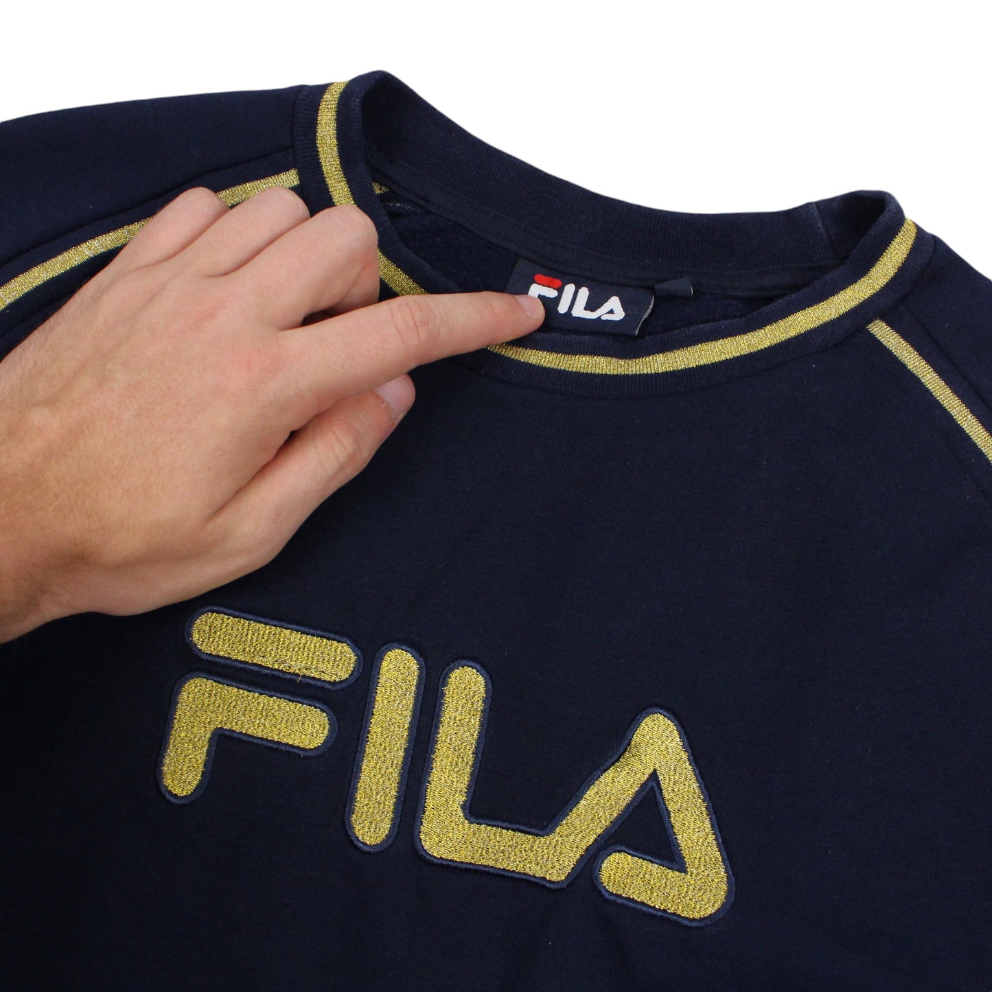 00s Fila Navy/Gold Embroidered Sweatshirt (Womens XL)