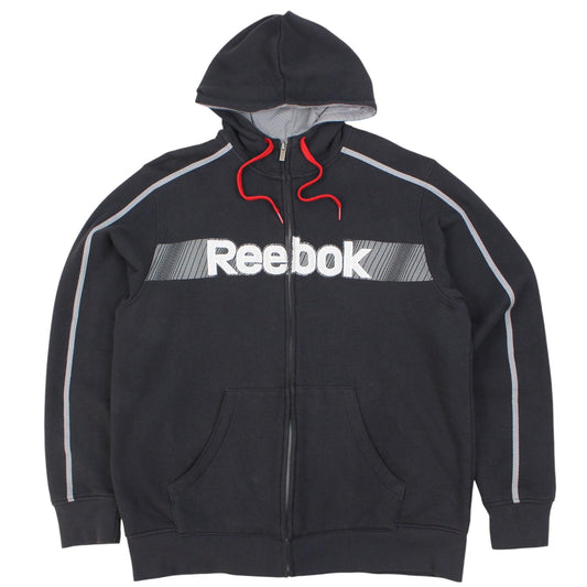 00s Reebok Black Embroidered Full Zip Hoodie (L)