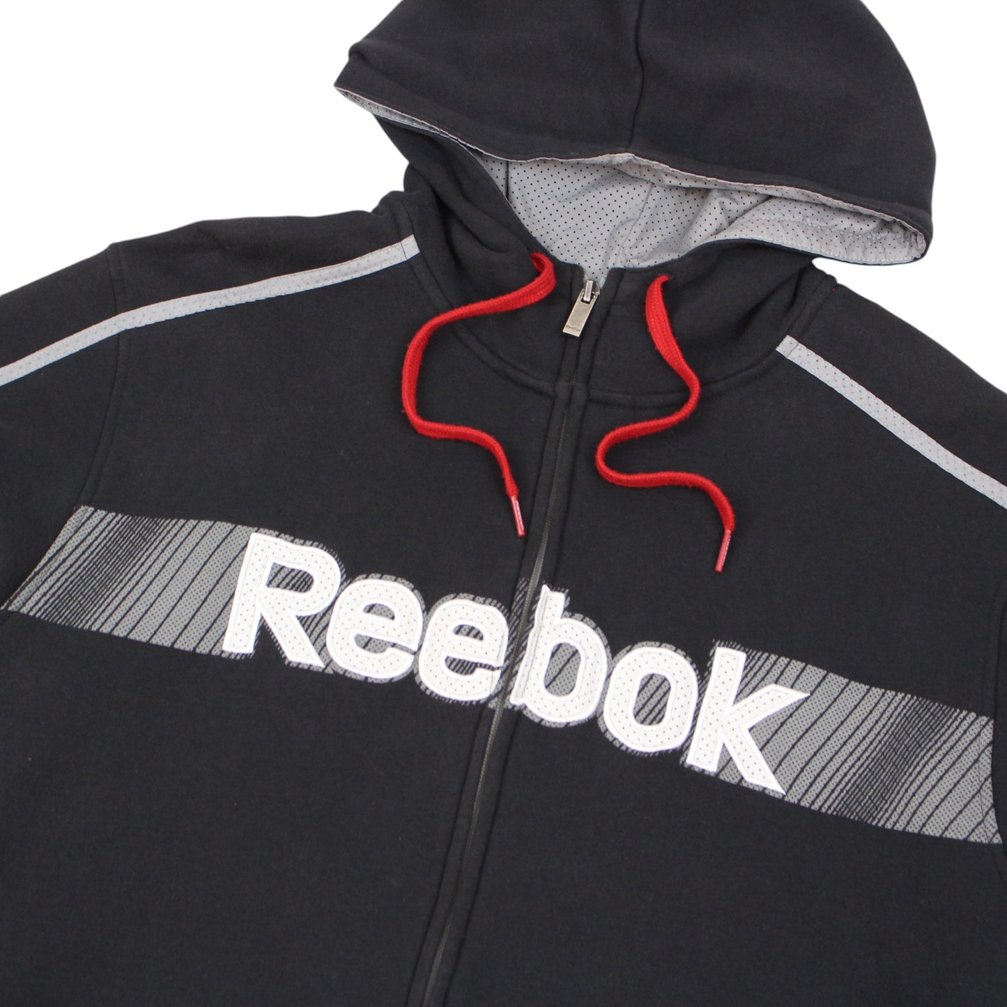 00s Reebok Black Embroidered Full Zip Hoodie (L)