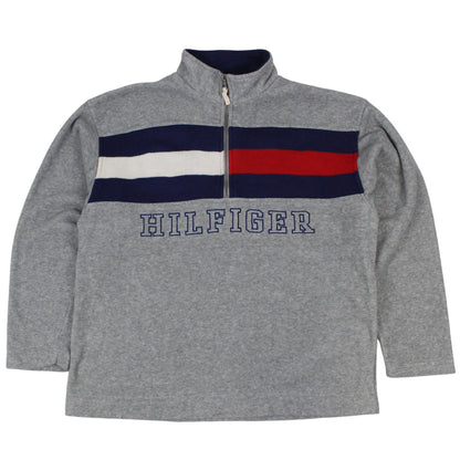 90s Tommy Hilfiger Grey Embroidered 1/4 Zip Fleece (L)