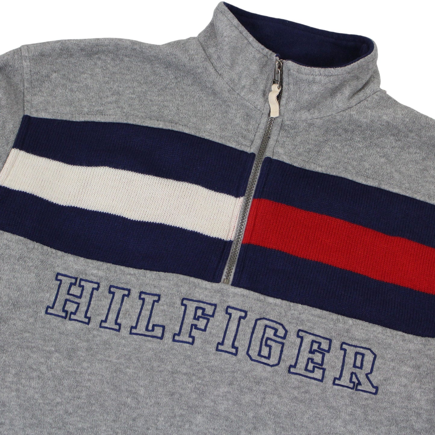 90s Tommy Hilfiger Grey Embroidered 1/4 Zip Fleece (L)