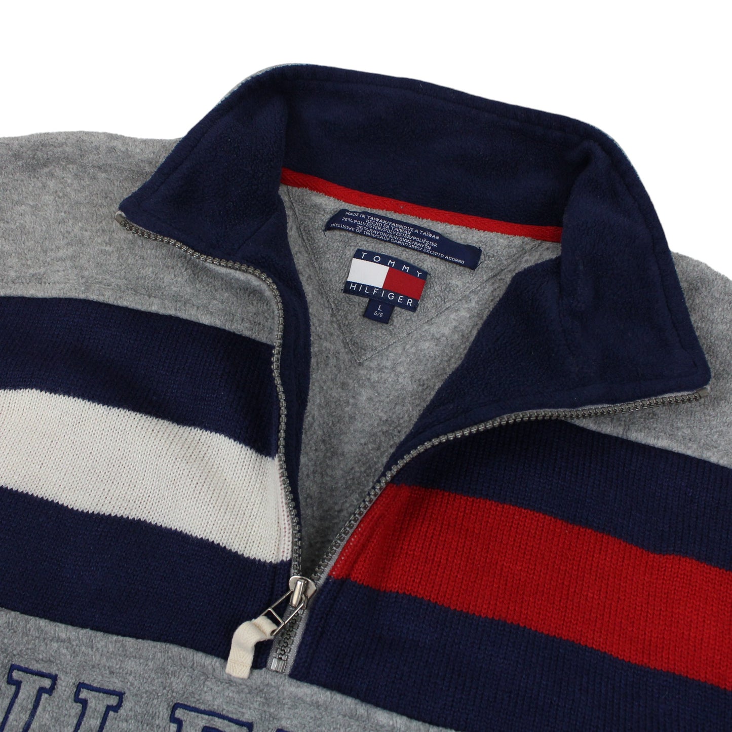 90s Tommy Hilfiger Grey Embroidered 1/4 Zip Fleece (L)