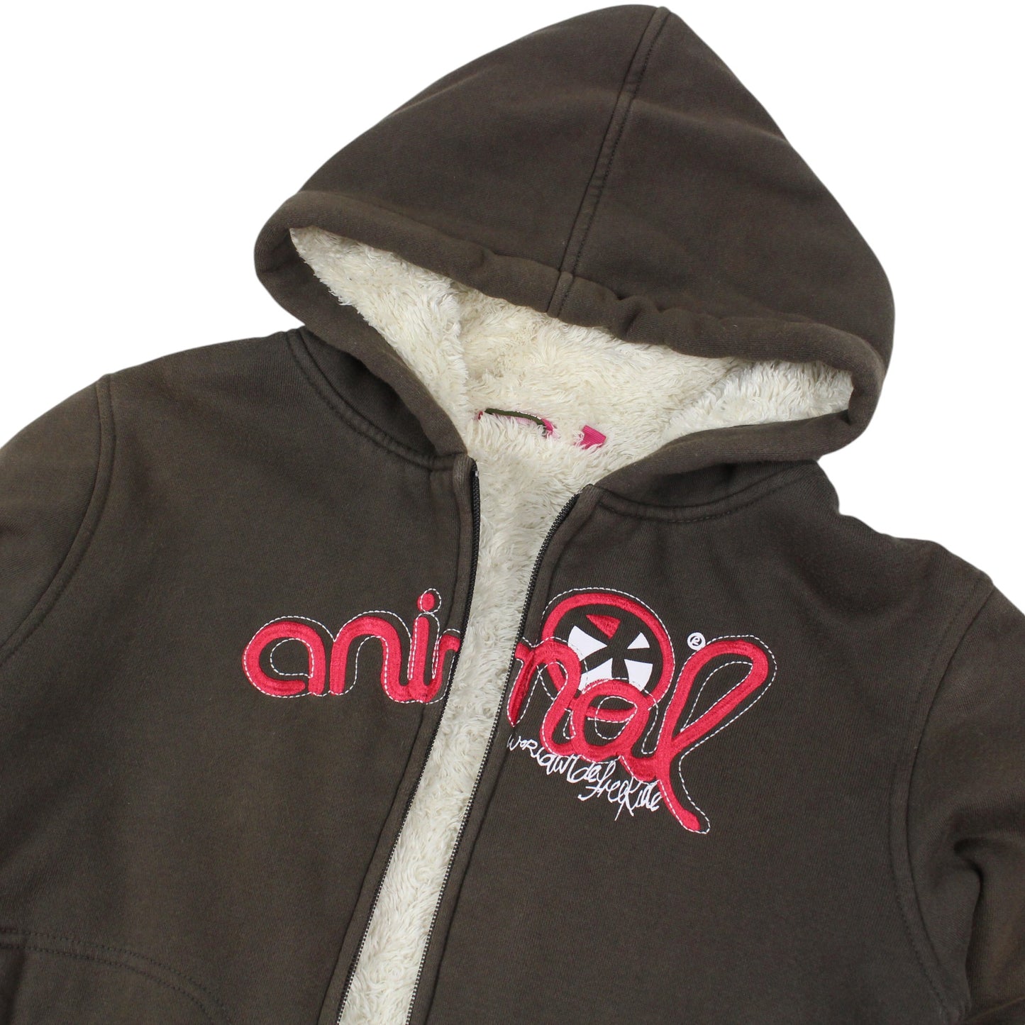 00s Animal Brown Heavy Fleece Lined Full Zip Hoodie (Womens UK 12)