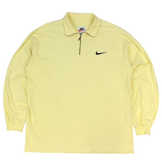 90s Nike Yellow Embroidered 1/4 Zip Thin Sweatshirt (L)